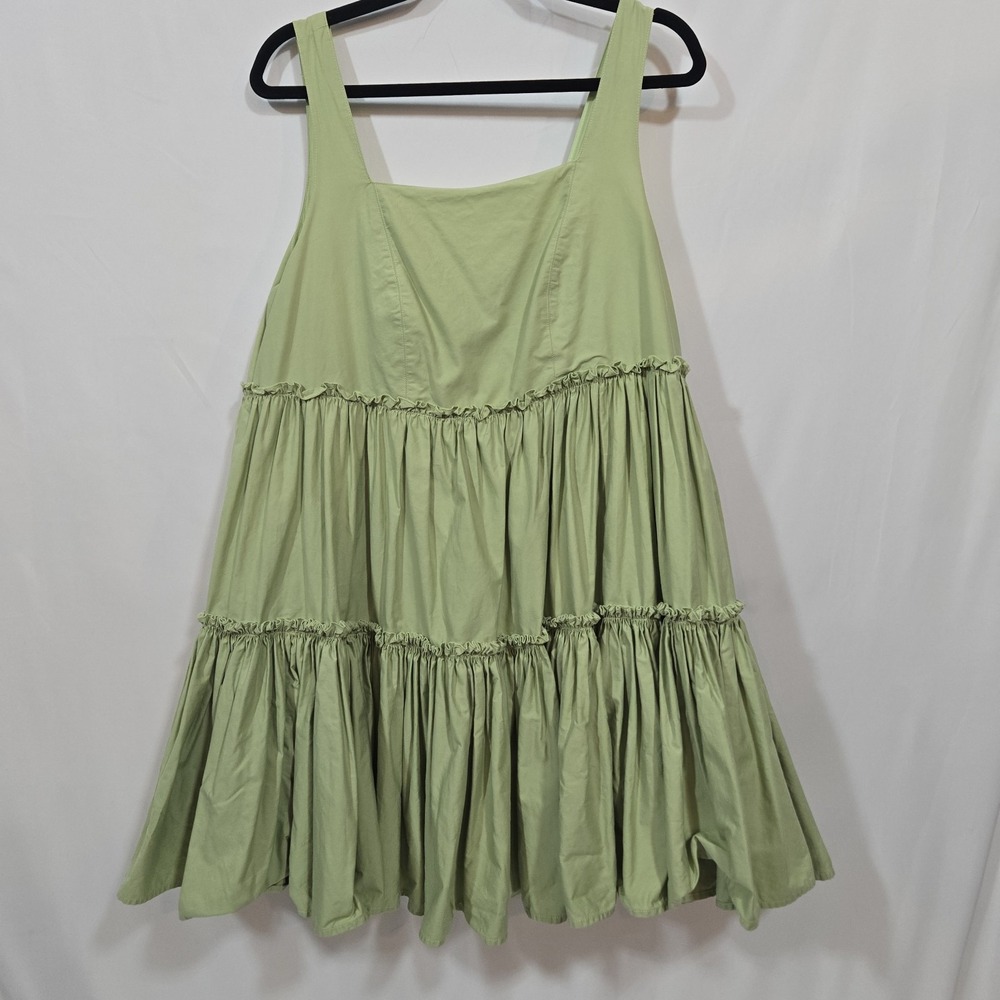 Aureta Penelope Anthropologie Ruffle Mini Dress L Green Cotton Babydoll